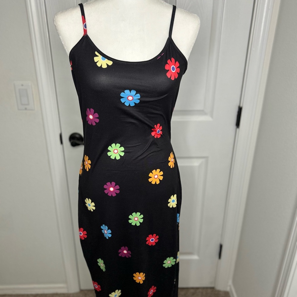 SHEIN Black Maxi Dress with Colorful Floral Design